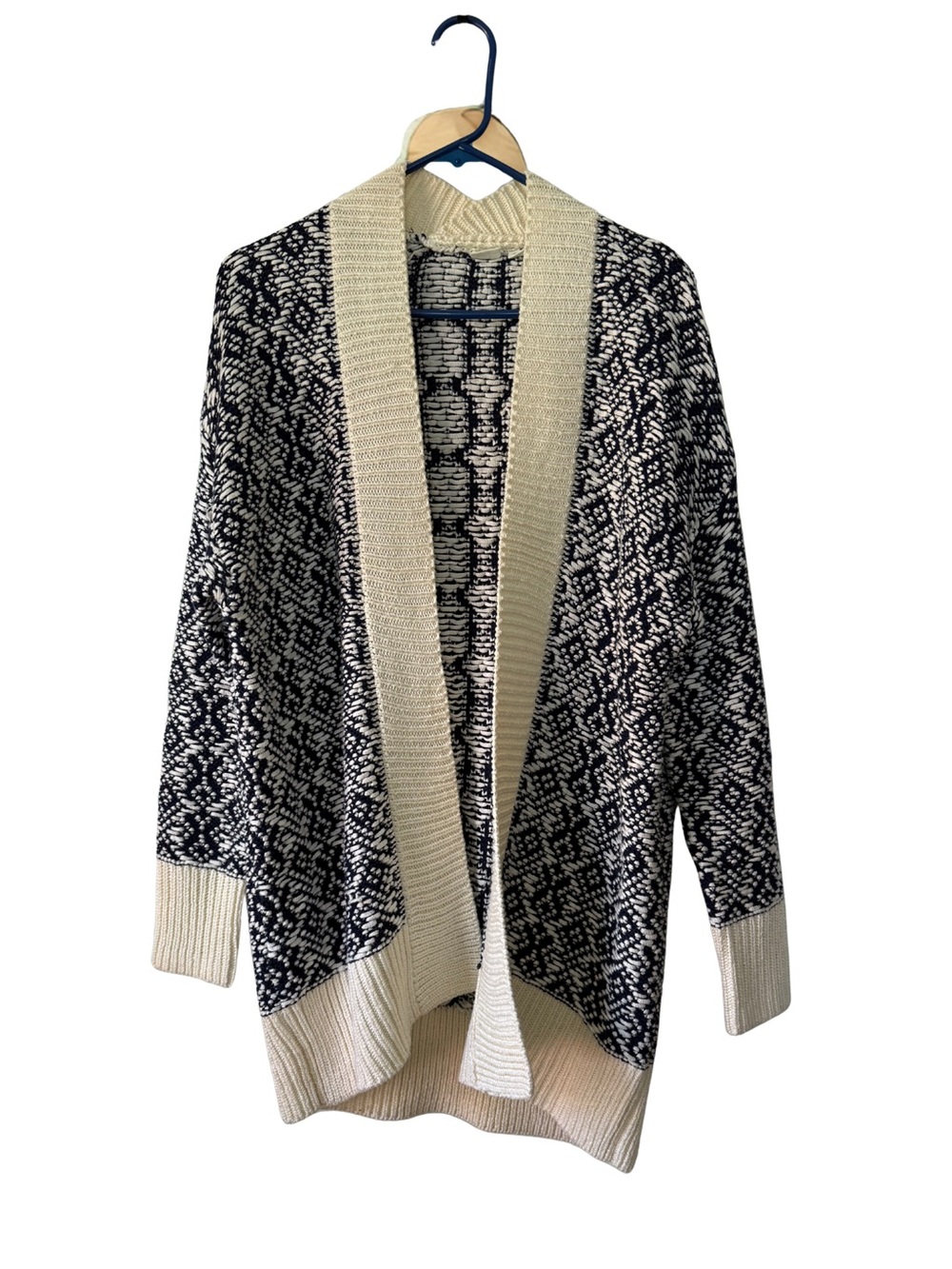 GAP Navy and Cream Open-Front Knit Cardigan